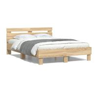 CIOURSTO Marco de Cama con Cabecera LED, Material de Madera de Ingeniería, Cama de Dormitorio con Listones de Madera Contrachapada, Conector USB (120x190cm)