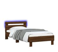 CIOURSTO Marco de Cama con Cabecera LED, Material de Madera de Ingeniería, Cama de Dormitorio con Listones de Madera Contrachapada, Conector USB (90x200cm)