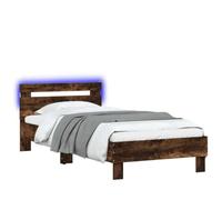 CIOURSTO Marco de Cama con Cabecera LED, Material de Madera de Ingeniería, Cama de Dormitorio con Listones de Madera Contrachapada, Conector USB (90x190cm)