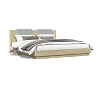 CIOURSTO Marco de Cama King Size con Iluminaciones LED RGB y Listones de Madera Contrachapada Resistentes - Base de Madera de Ingeniería Contemporánea, Cómodos Muebles de Dormitorio (160x200cm)