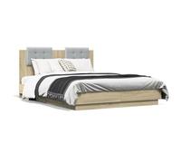 CIOURSTO Marco de Cama King Size con Iluminaciones LED RGB y Listones de Madera Contrachapada Resistentes - Base de Madera de Ingeniería Contemporánea, Cómodos Muebles de Dormitorio (135x190cm)