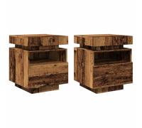 CIOURSTO Mesita de Noche LED de Grano de Madera con Cajón y Estante Abierto, Mesitas de Noches Moderna con Iluminación Ambiental, Mesitae de Nochee Que Ahorra Espacio para (2 pcs)