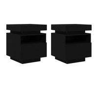 CIOURSTO Mesita de Noche LED de Grano de Madera con Cajón y Estante Abierto, Mesitas de Noches Moderna con Iluminación Ambiental, Mesitae de Nochee Que Ahorra Espacio para (2 pcs)