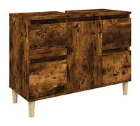 CIOURSTO Mueble de Baño con 4 Cajones y 1 Puerta, Mueble Bajo Lavabo con Patas de Madera Cónicas, Base Resistente en Madera de Ingeniería para Baño, Lavadero y Espacios Pequeños (Roble Ahumado)