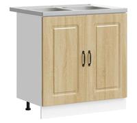 CIOURSTO Mueble de Fregadero de Cocina Independiente con Lavabo Doble de Acero Inoxidable, Unidad de Servicio de 2 Puertas con Manijas Negras y Pies Ajustables para Cocina y Cuarto de (Roble Sonoma)