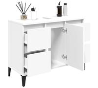CIOURSTO Mueble para Lavabo - Tocador de Baño con Patas de Metal - 4 Cajones y Puerta, 80x33x60 cm, Madera Contrachapada (Blanca)