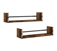 CIOURSTO Paquete de 2 Estantes de Pared Flotantes de Madera de Roble con Barandilla de Metal, Estantes de Exhibición Modernos Montados en la Pared, Estantee de Almacenamiento Que (60x16x14cm)