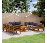 CIOURSTO Sofá de Jardín Macizo, con Cojines, Sofá Esquinero, Salón, Juego de Jardín, Grupo de Asientos, Muebles para el Hogar (4X Corner + 4X Middle + Table)