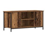 CIOURSTO Soporte Moderno para TV de Veta de Madera, Consola Multimedia de 2 Puertas con Estantes Centrales Abiertos y Patas de Metal Delgadas, Mueble de TV Resistente para Sala de (Madera Vieja)