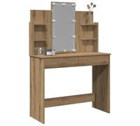 CIOURSTO Tocador con Luces LED, Madera de Ingeniería, Tocador con 2 Cajones y 4 Estantes, Brillo Ajustable (Robles artesanales)