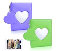 CIOUYAOS 2 álbumes de fotos Kpop, 3 pulgadas 64 bolsillos mini Kpop photocard holder con llavero, pequeño soporte para tarjetas fotográficas para coleccionar imágenes Card (Morado y verde)