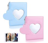 CIOUYAOS 2 álbumes de fotos Kpop, 3 pulgadas 64 bolsillos mini Kpop photocard holder con llavero, pequeño soporte para tarjetas fotográficas para coleccionar imágenes Card (Rosa y azul)