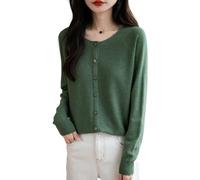 Ciovkis Mujeres Lana Merina Mezcla Cardigan Cuello Redondo Otoño Invierno Mangas Largas Primera Línea Prêt-à-Porter Tricot (Green5069,M)