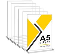 CIOXSOIO 6 Unidades Soporte Cartel A5 de Acrílico, Forma T Expositor Metacrilato Menú, Porta Carteles Menus Restaurante Sobremesa, Titular de Menú Póster para Hotel, Tienda, Transparente