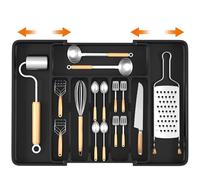 CIOXSOIO Cuberteros para Cajon Cocina Expandible, Organizador Cubiertos para Cajon, Organizador de Cubiertos Ajustable 6-8 Ranuras, Plástico de Cajones para Cucharas, Tenedores, Cuchillos