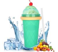 CIOXSOIO DIY Slushy Maker Cup, Slushy Maker Mug Congelado de Silicona, Maquina de Granizados Cup con Pajita y Cuchara 2 en 1, Quick Vaso para Hacer Granizado para Batido de Frutas, Verde Claro