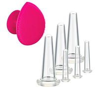 Cipliko Juego de copas de masaje corporal de silicona, cuencos de masaje, celulitis, masajeador al vacío, 7 unidades, vasos de masaje con ventosa de silicona, con cepillo para la piel del cuello facial
