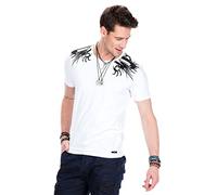 Cipo & Baxx Camiseta de hombre con estampado de piedras preciosas clásicas cuello redondo manga corta camiseta verano CT376, Blanco, S