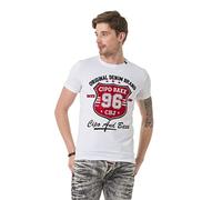 Cipo & Baxx Camiseta de manga corta para hombre de verano con estampado de calavera, diamantes de imitación, cuello redondo, corte regular, CT672, Blanco, S