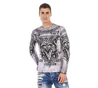 Cipo & Baxx Camiseta de manga larga para hombre con cuello redondo, impresión CL449, gris, S