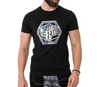 Cipo & Baxx Camiseta para hombre brillante con estampado de neón diamantes de imitación de manga corta CT720, Negro , M