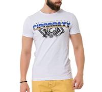 Cipo & Baxx Camiseta para hombre con estampado de diamantes de imitación de manga corta CT721, Blanco, M