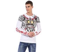 Cipo & Baxx CL451 - Camiseta de manga larga con estampado de diamantes de imitación, cuello redondo, Blanco, S