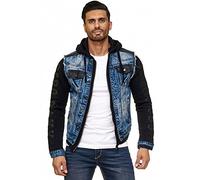 Cipo & Baxx - Conjunto de chaqueta híbrida de mezclilla para hombre, diseño de mezclilla clásica, cuero, deporte, varios modelos de chaquetas, botón y cremallera, capucha y manga con detalles, azul, M