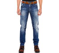Cipo & Baxx Pantalones vaqueros para hombre, corte ajustado, con costuras gruesas, color azul, azul, 30