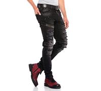 Cipo & Baxx Pantalones vaqueros para hombre Destroyed Regular Fit Denim Pants Pants Labeldetails Zerrisen Hose Design Jeans Hose, Negro , 31