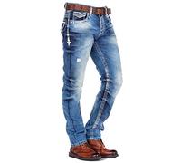 Cipo & Baxx Pantalones vaqueros para hombre, varios ajustes, aspecto desgastado y desgastado, con tachuelas, piel sintética e impresión, estilo motorista moderno, Azul-cd149, 32W / 32L