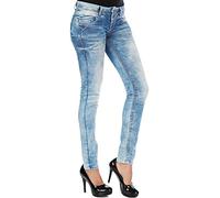 Cipo & Baxx Pantalones vaqueros para mujer con aspecto desgastado y estilo desgastado, pantalones de moda con parches, remaches y detalles decorativos, Azul-cbw-0347a, 28W / 30L