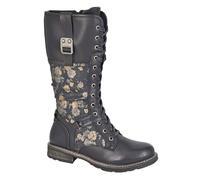 Cipriata Abela Mujer Botas Caña Alta con Cordones Memoria Espuma Negras Floral