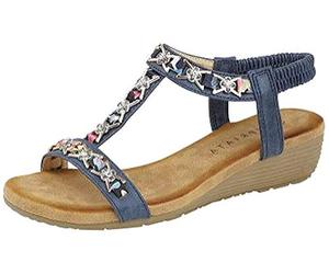 Cipriata Ladies Pewter Blue Jewelled Sling Back Low Wedge Heeled Sandals L072 KD-Blue-UK 7 (EU 40)