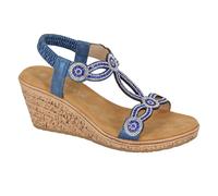 Cipriata Ora Sandalia De Cuña Elástica De Moda Para Mujeres Con Joyas Azul