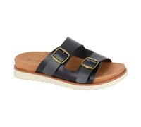 Cipriata L651 TIBERIA - Sandalias tipo mocasín con doble hebilla para mujer, negro PU, 36 EU