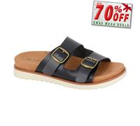 Cipriata L651 TIBERIA - Sandalias tipo mocasín con doble hebilla para mujer, negro PU, 36 EU