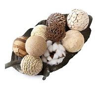 CIR OASES Bola decorativa de tres colores de varios materiales 9 bolas, bola de tejido de ratán natural, utilizada para el relleno del cuenco del florero, decoración de la mesa (natural)