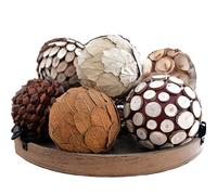 CIR OASES Bolas de relleno decorativas para centro de mesa, 6 bolas de relleno de cuenco y jarrón de tono natural de 3.5 pulgadas para decoración del hogar, rellenos de cestas de masa