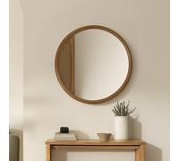 Ciran espejo redondo de pared con marco de madera maciza de mango
