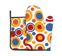 Circle Dots - Juego de guantes de horno y soportes para ollas, arte geométrico, resistentes al calor, almohadillas antideslizantes para cocina, barbacoa, parrilla