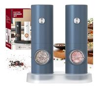 CIRCLE JOY Juego de Molinillo Eléctrico de Sal y Pimienta a Pilas con Base, Luz LED Blanca, Grosor Ajustable y Operación Automática con Una Sola Mano, Azul