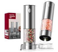 CIRCLE JOY Juego de Molinillos de Sal y Pimienta Recargables con Base de Almacenamiento, Ajuste Externo, Capacidad de 95ml y Luz LED Blanca, Plata