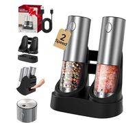 CIRCLE JOY Juego de Molinillos de Sal y Pimienta Recargables con Base de Carga, 2 Velocidades de Molienda Variables, Ajuste Externo, Capacidad de 95ml y Luz LED Blanca, Plata