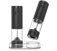 CIRCLE JOY Juego de Molinillos Eléctricos de Sal y Pimienta Molinillo de Especias a Batería con Base, Recipiente Transparente de 95ml, Luz LED Blanca y Rugosidad Externa Ajustable, Negro
