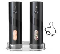 CIRCLE JOY Juego de Molinillos Eléctricos de Sal y Pimienta Recargable con Base de Almacenamiento, Capacidad de 110ml, Grosor Ajustable y Luz LED Blanca, Negro
