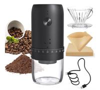 CIRCLE JOY Molinillo de café eléctrico con mecanismo cónico recargable con baja velocidad y núcleo de cerámica resistente al calor, ajuste de grosor externo, filtro de café y 50 filtros de papel