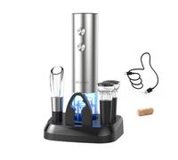 CIRCLE JOY Sacacorchos eléctrico con estación de carga, juego de abrebotellas recargable 6 en 1, sacacorchos de acero inoxidable con cortador de cápsulas, aireador de vino y 2 tapones al vacío