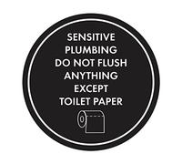 Circle Sensitive Plumbing Do Not Flush Anything Except - Señal de papel higiénico (negro) - Pequeño