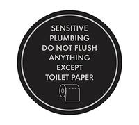 Circle Sensitive Plumbing Do Not Flush Anything Except - Señal de papel higiénico (negro/plateado), tamaño mediano